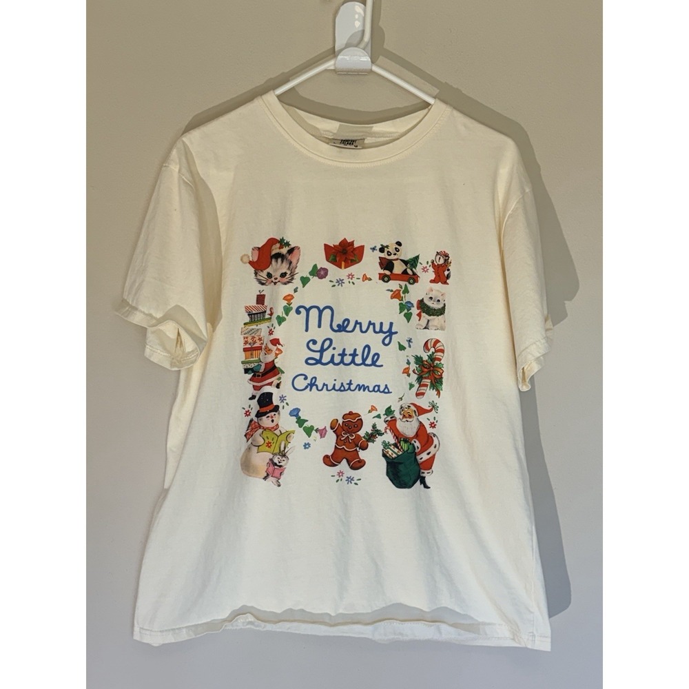 Comfort Colors Ivory Holiday Kitschy MERRY LITTLE CHRISTMAS Crewneck Tee Shirt L
